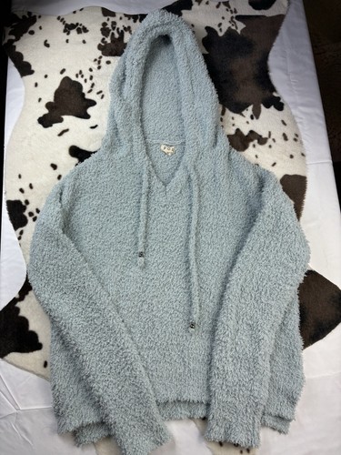POL Women’s Sky Blue Knit Sweater Hoodie Small Boho Indie Hi-Low