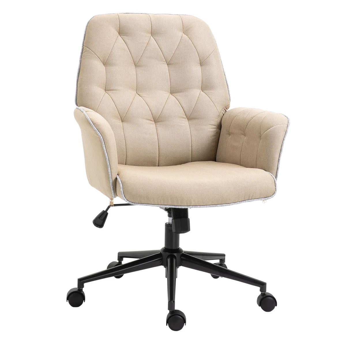 Vinsetto Office Chair Task Adjustable Height Mid Back Armrest Tilt Linen Beige