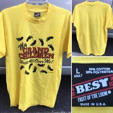 Vintage My Grandchildren Walk All Over Me T-Shirt L Made In USA Best 80s 90s