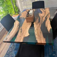 Handmade Black Epoxy River Table – Live Edge Walnut Dining Table – Custom Wood