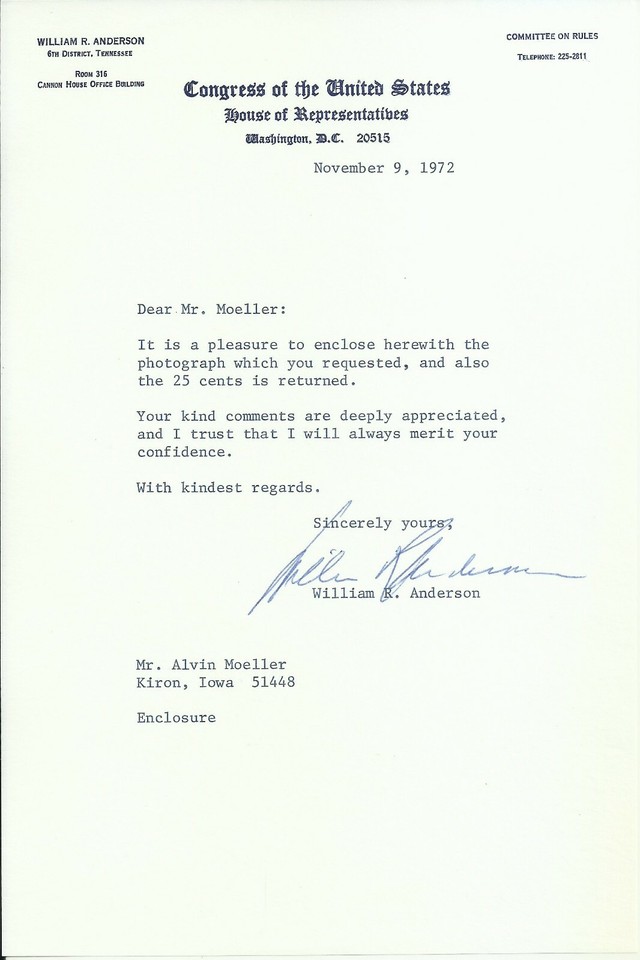 William R. Anderson U.S. Representative Original Autographed 8x10 Photo ...