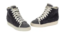 SANTONI Gray Flaunted Teddy Genuine Shearling & Suede High Top Sneaker 37/7 $895
