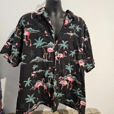 Paradise Found 4X  Short Sleeve Button Front Shirt Flamingos Hawaiian