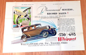 1929 WHIPPET AUTO SALES POSTER - HUGE - VINTAGE