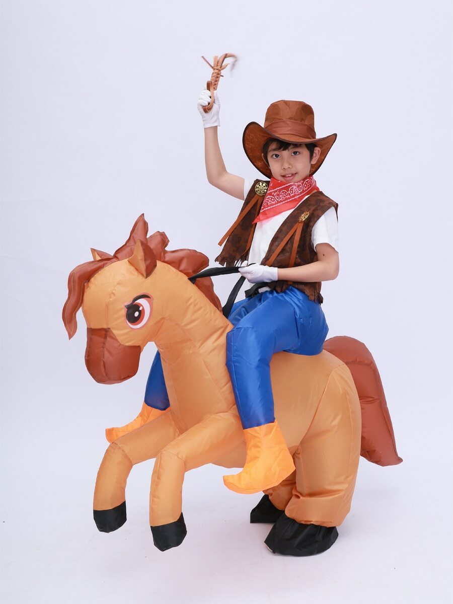 Kids Child Inflatable Horse Costume Girls Boys Cowboy Ride Horse Funny