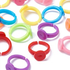 100x Acrylic Finger Ring DIY Components Kids Craft Making Mixed Color Tray 9mm