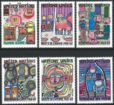 Set of 6 United Nations Stamps from 1983 - "Human Rights 1948-1983"  (676)