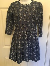 NWOT GAP Sz O Fit Flare Dress Cotton Linen Blue White Leaf Print So Lovely