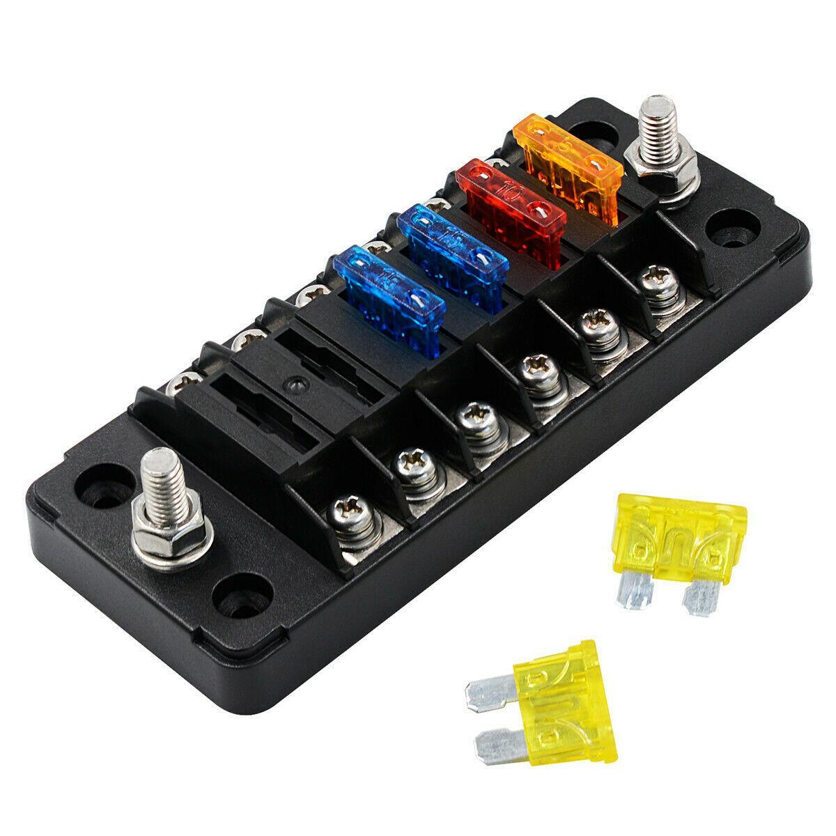 Car Electric Terminal Blade Fuse Holder Box Block Panel Board For Lights 6 Way