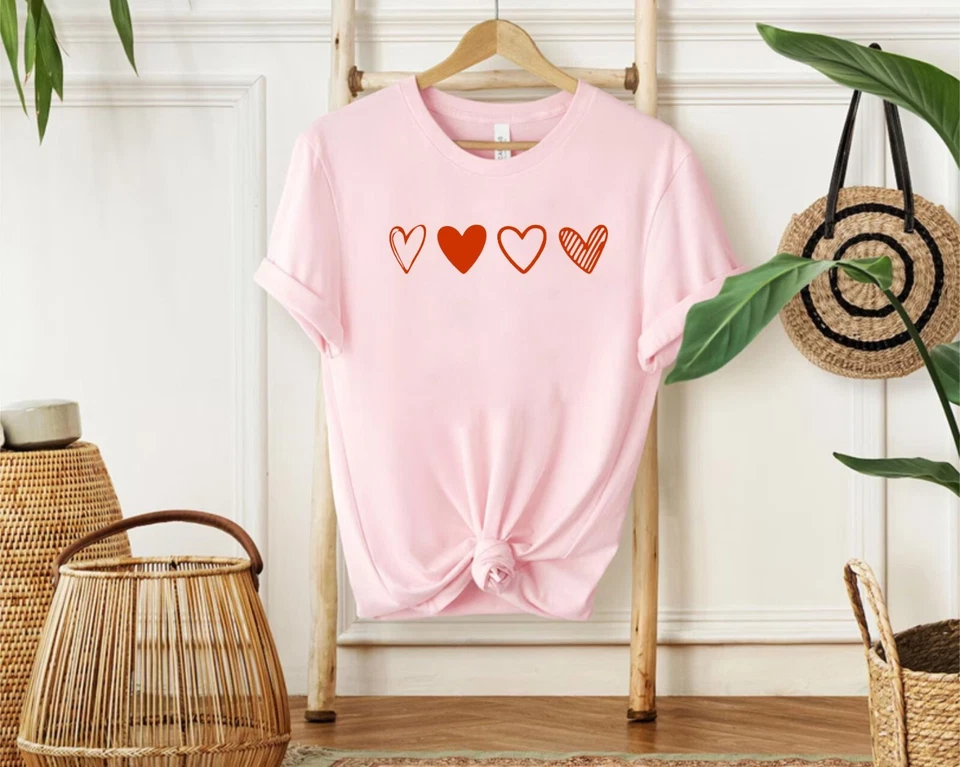 Valentine's Day Love Hearts T Shirt Couple Gift Valentine Hoodie Sweatshirt Vest - Image 3 of 4