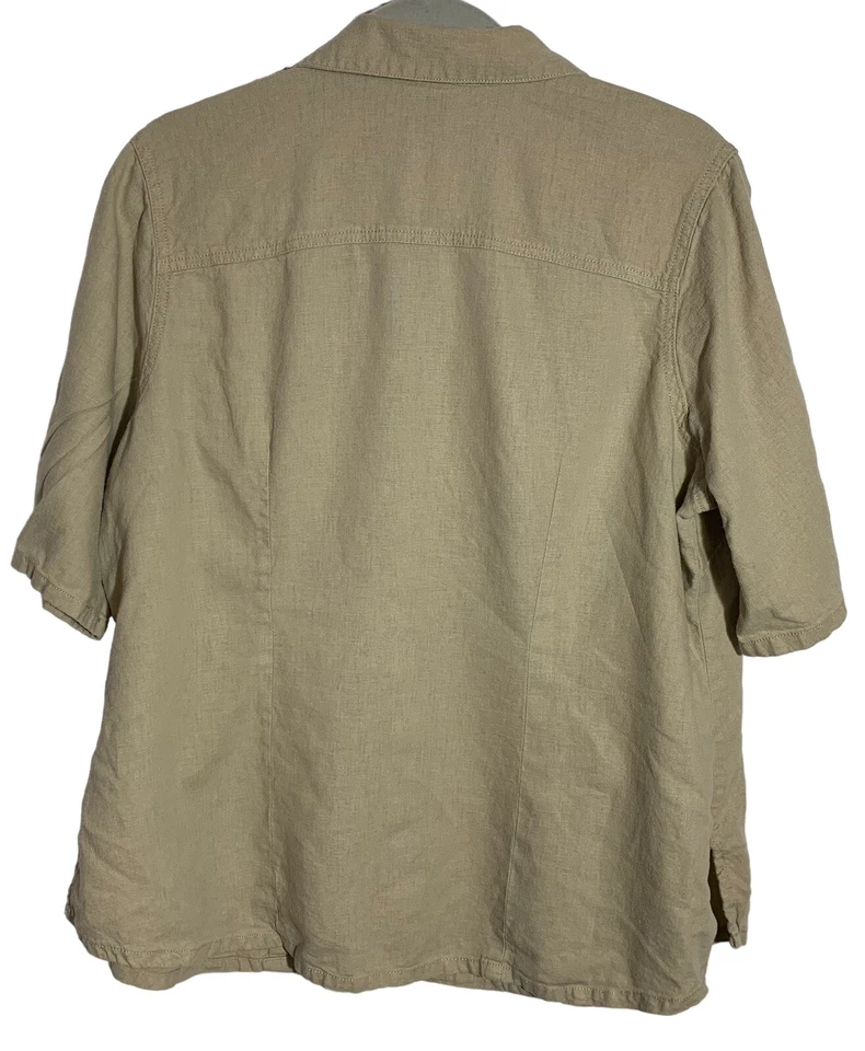 女式复古 90 年代 1X 码鞭打拿铁亚麻混纺纽扣衬衫 Lagenlook — 第 3/4 张图片