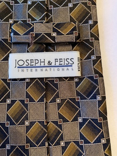 Joseph & Feiss Seidenkrawatte Bronze Gold Grau Geometrisch 4” X 59” Neu - Bild 4 von 6