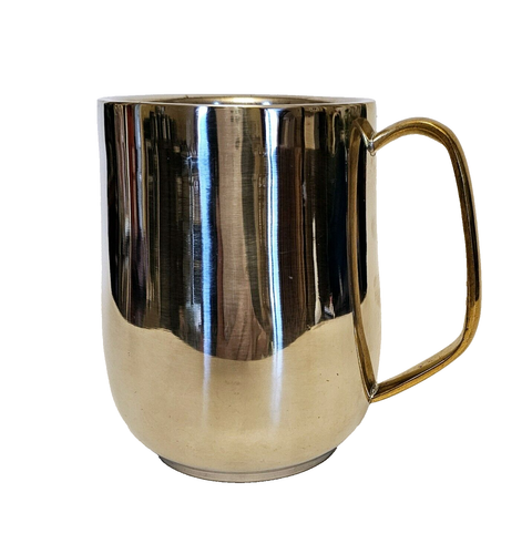 GARRETT WADE Stainless Steel Large Hollow Wall Coffee Mug Brass Handle 4.5 Tall - Picture 2 of 4