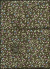 "Zen Blossom" Print mauve blue grey on lt brown Fabric by Makower