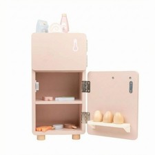 Wooden Play Refrigerator Rounded Edges Kids Kitchen Fridge Spacious Storage