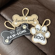 Dog Themed MDF Wood Decor Signs Lot of 3