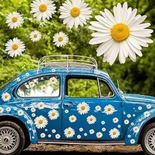 12 Sheets Daisy Stickers 130 Pcs Flower Car Decals Self Adhesive Vinyl Retro Flo
