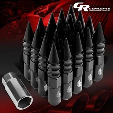 J2 M12X1.25 7075 ALUMINUM 25MM OD/123MM 20PC SPIKED CAP LUG NUT W/ADAPTER BLACK