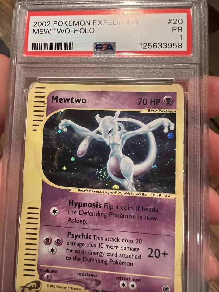 SWIRL PSA 1 2002 Expedition Mewtwo Holo Foil 20/165 WOTC E-Reader Series Pokemon - Image 3 of 3