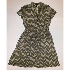 Womens Geometric Print Button Front Shirt Dress Preppy  Size M