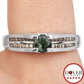 Estate Diamond Emerald 14K White Gold Semi Eternity Band Ring 4.6 Grams NR