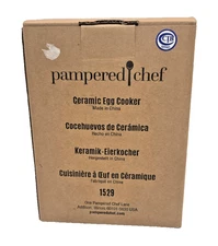 Pampered Chef Ceramic Egg Cooker with Silicone Sleeve White/Grey #1529 New
