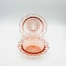 Vtg. Anchor Hocking Old Colony Pink Depression Glass Bowls Open Lace Sunburst