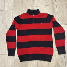 Polo Ralph Lauren Boys 1/4 Zip Pullover Cotton Knit Red Blue Sweater Sz L 14-16