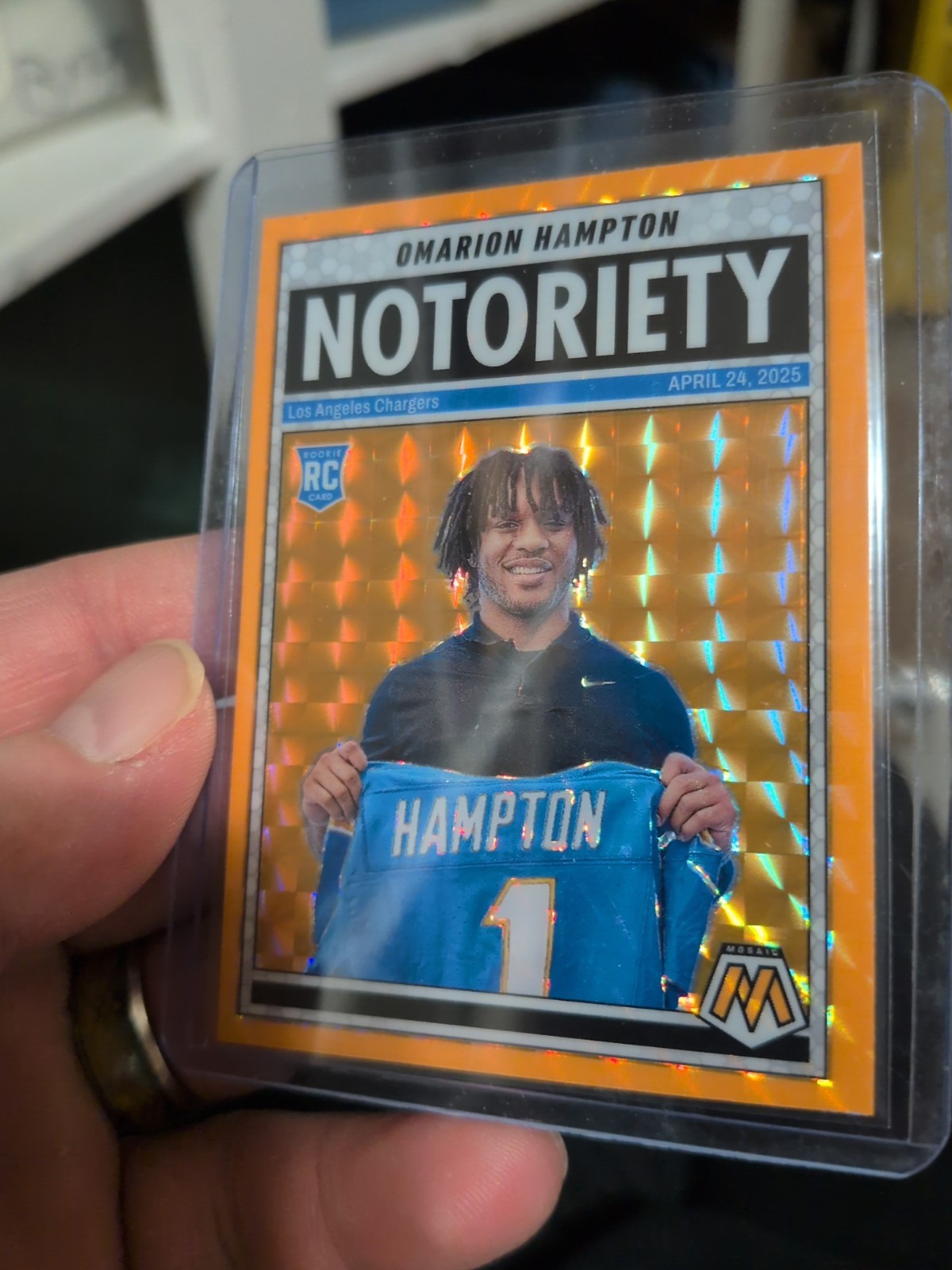 2025 Panini Mosaic - Notoriety Omarion Hampton #20 Orange Fluorescent Mosaic...