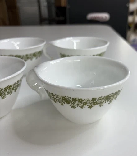 6 Vintage Corelle Coffee/Tea Cups-Spring Blossom-CRAZY DAISY-Hook Handle-Corning