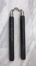 Vintage Black Foam Nunchucks w Chain Martial Arts Karate Training Dragon Pattern