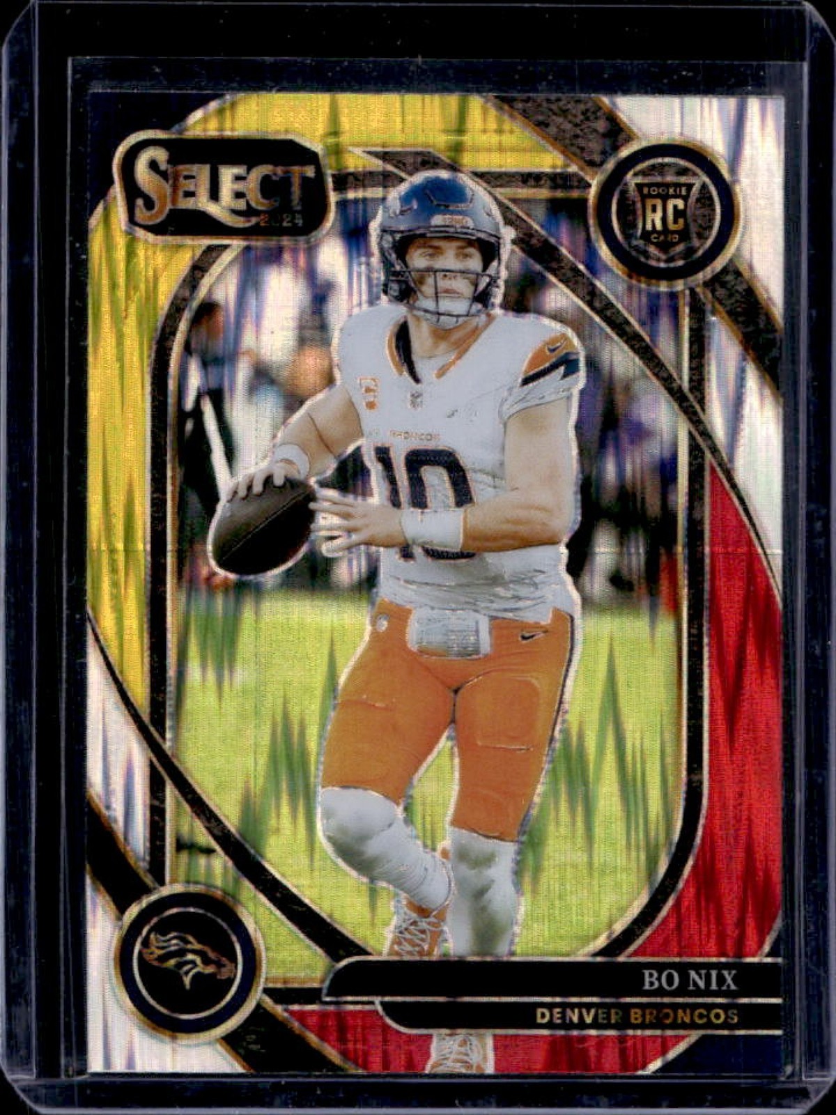 2024 Select Bo Nix Club RC Red and Yellow Prizm Shock #221 Broncos