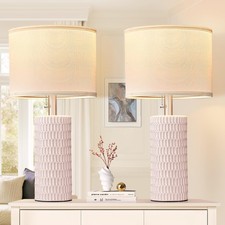 Table Lamps Set of 2 Ceramic 20 H Modern Pink Bedroom Nightstand 102-1TPNK