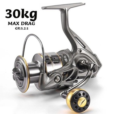 30KG Drag Spinning Angelrolle 5,2:1 Übersetzung Rechts/Links Griff Wechselrolle