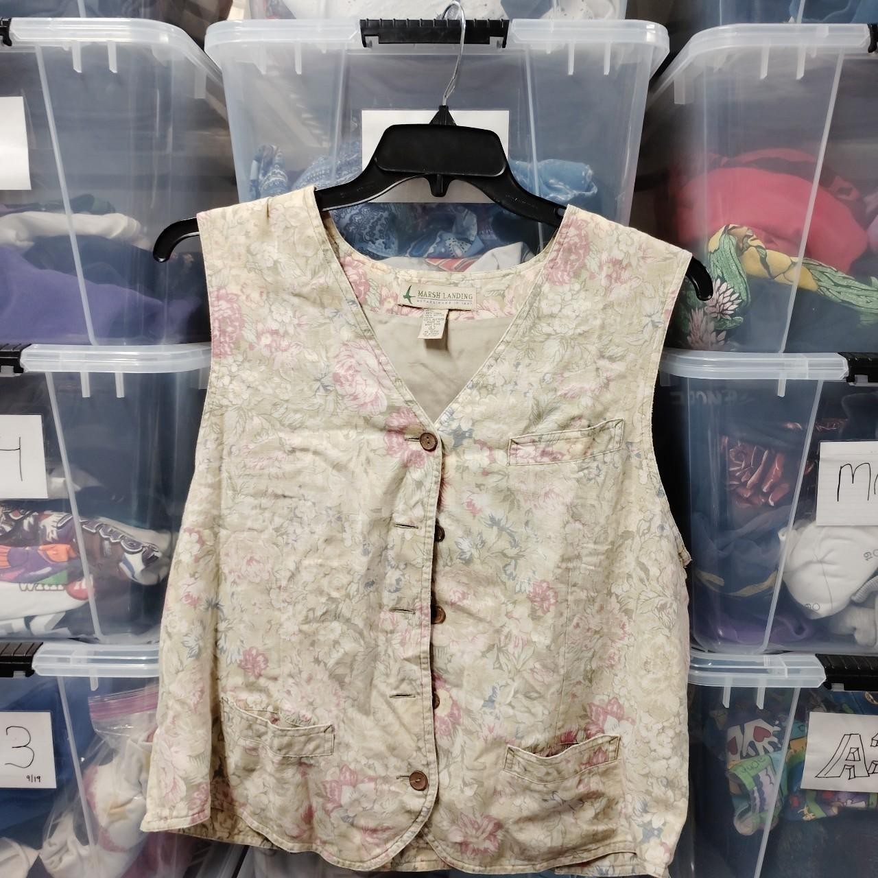 Marshall Landing Floral Button Up Vest Paisley Large Linen Cotton A319