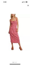 Free People Lucinda Floral Print Midi Dress L Tomato Daisy Smocked Back NWT $148