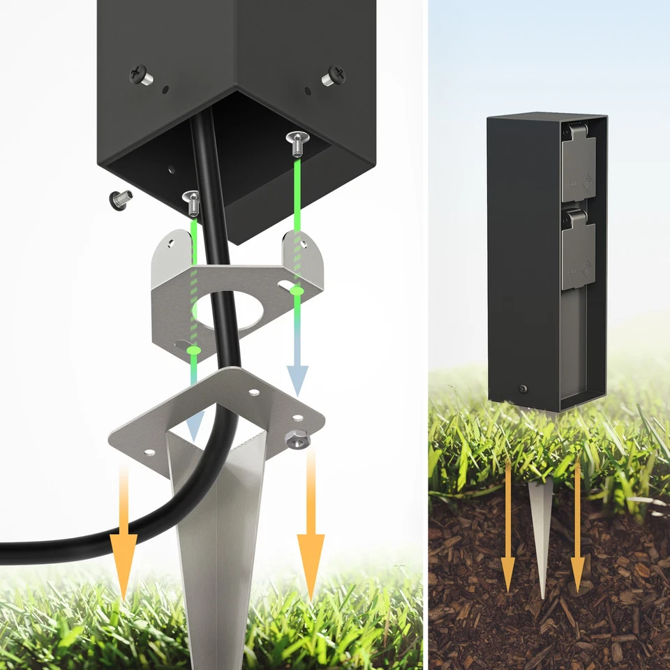 Garten-Steckdosen-Säule POKU mit Erdspieß für außen, IP44, 2-fach, schwarz, - Bild 3 von 4
