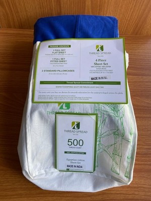 THREAD SPREAD 100% Egyptian Cotton Sheets Full Size - 500 Thread Count 4 PC D...