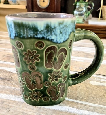 My Cafe Flip Flops and Sunrays Green Blue Bronze Coffee Tea Mug 12 oz.