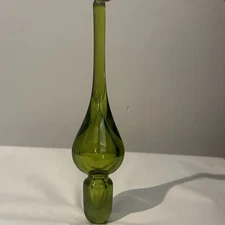 Vintage Olive Green Glass Stopper Rainbow Blenko Teardrop Ground Base