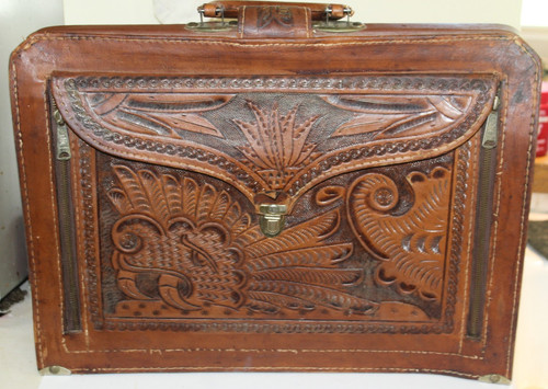 Large Vintage Pymsa Hand Tooled Leather Briefcase Mexico Portfolio Laptop Bag