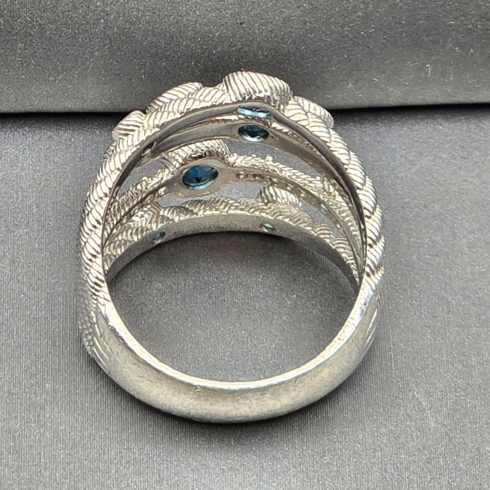 Judith Ripka Sterling Silver & Blue Topaz Multi-Row Cocktail Ring Size 8 - Image 3 of 4