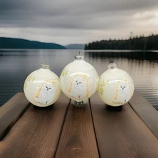 Lot Of 3 Vtg-Style White Persian Cat Glass Ornaments Blue Eyes Fancy Feast Look