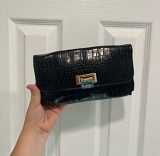 Black Crocodile Embossed Clutch