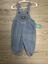 NWT VINTAGE Osh Kosh Overalls Baby 6/9 M Blue Denim Bubble Romper Sleeveless 90s