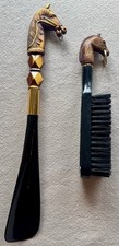 Vintage 1970  s EQUESTRIAN HORSE HEAD 2 Piece Set Shoe Horn  Brush Made In Japan