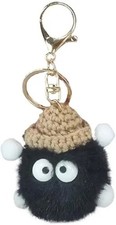 Cute Fluffy Plush Keychain for Car Keys, Kawaii Ball Pendant Acce Color: Black
