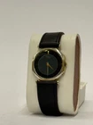 Vintage Seiko Quartz Gold Tone Black Dial Leather Strap Japan Men's Watch