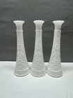 Vintage Set of 3 Anchor Hocking “Stars & Bars” White Milk Glass Bud Vases