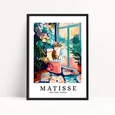 Tabby Cat on Toilet Print – Henri Matisse Style